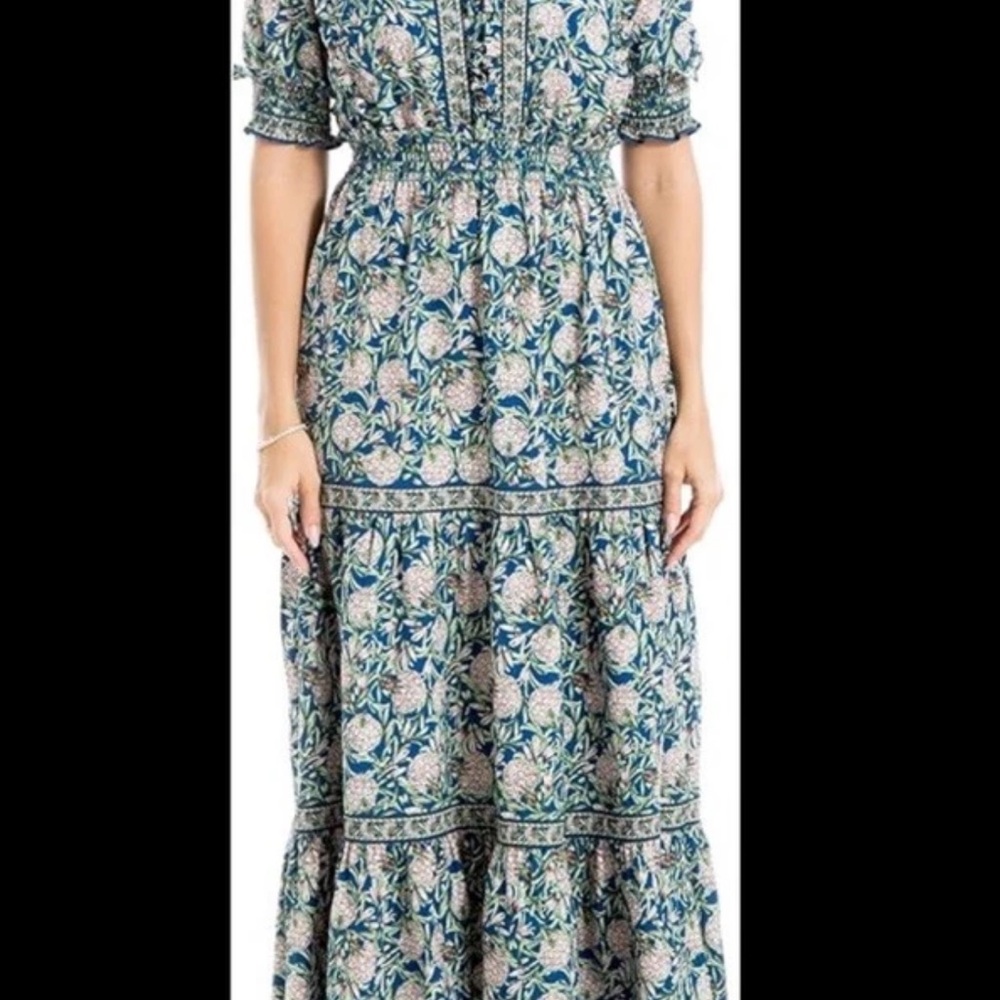 Max Studio Women’s Maxi Dress Sz 1X Ruffled V-neck Shirred waist Fits XL - Picture 12 of 14